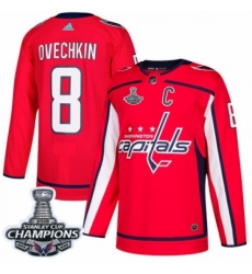 Men's Adidas Washington Capitals #8 Alex Ovechkin Authentic Red Home 2018 Stanley Cup Final Champions NHL Jersey