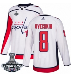 Men's Adidas Washington Capitals #8 Alex Ovechkin Authentic White Away 2018 Stanley Cup Final Champions NHL Jersey