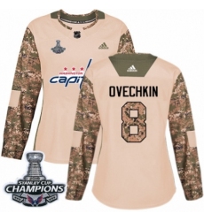 Women's Adidas Washington Capitals #8 Alex Ovechkin Authentic Camo Veterans Day Practice 2018 Stanley Cup Final Champions NHL Jersey