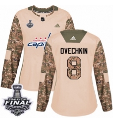 Women's Adidas Washington Capitals #8 Alex Ovechkin Authentic Camo Veterans Day Practice 2018 Stanley Cup Final NHL Jersey