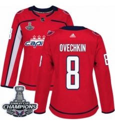 Women's Adidas Washington Capitals #8 Alex Ovechkin Authentic Red Home 2018 Stanley Cup Final Champions NHL Jersey