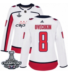 Women's Adidas Washington Capitals #8 Alex Ovechkin Authentic White Away 2018 Stanley Cup Final Champions NHL Jersey