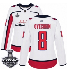 Women's Adidas Washington Capitals #8 Alex Ovechkin Authentic White Away 2018 Stanley Cup Final NHL Jersey