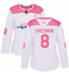 Women's Adidas Washington Capitals #8 Alex Ovechkin Authentic White/Pink Fashion NHL Jersey