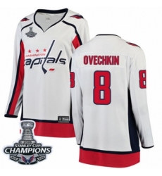 Women's Washington Capitals #8 Alex Ovechkin Fanatics Branded White Away Breakaway 2018 Stanley Cup Final Champions NHL Jersey