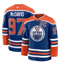 Men's Edmonton Oilers #97 Connor McDavid Royal 2025 Stanley Cup Final Home Premium Jersey