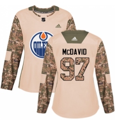 Women's Adidas Edmonton Oilers #97 Connor McDavid Authentic Camo Veterans Day Practice NHL Jersey