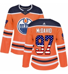 Women's Adidas Edmonton Oilers #97 Connor McDavid Authentic Orange USA Flag Fashion NHL Jersey