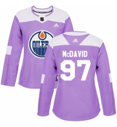 Women's Adidas Edmonton Oilers #97 Connor McDavid Authentic Purple Fights Cancer Practice NHL Jersey
