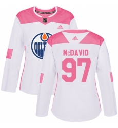 Women's Adidas Edmonton Oilers #97 Connor McDavid Authentic White/Pink Fashion NHL Jersey