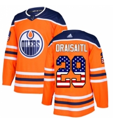 Men's Adidas Edmonton Oilers #29 Leon Draisaitl Authentic Orange USA Flag Fashion NHL Jersey