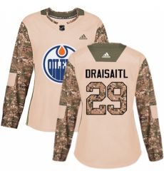 Women's Adidas Edmonton Oilers #29 Leon Draisaitl Authentic Camo Veterans Day Practice NHL Jersey