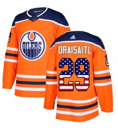 Youth Adidas Edmonton Oilers #29 Leon Draisaitl Authentic Orange USA Flag Fashion NHL Jersey