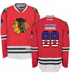 Men's Reebok Chicago Blackhawks #88 Patrick Kane Authentic Red USA Flag Fashion NHL Jersey