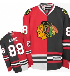 Men's Reebok Chicago Blackhawks #88 Patrick Kane Authentic Red/Black Split Fashion NHL Jersey