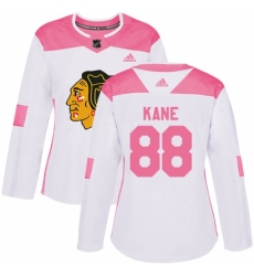 Women's Adidas Chicago Blackhawks #88 Patrick Kane Authentic White/Pink Fashion NHL Jersey