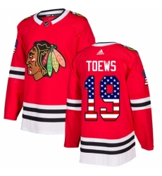 Men's Adidas Chicago Blackhawks #19 Jonathan Toews Authentic Red USA Flag Fashion NHL Jersey