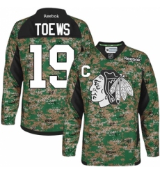 Men's Reebok Chicago Blackhawks #19 Jonathan Toews Authentic Camo Veterans Day Practice NHL Jersey