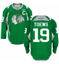 Men's Reebok Chicago Blackhawks #19 Jonathan Toews Authentic Green Practice NHL Jersey