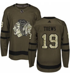 Men's Reebok Chicago Blackhawks #19 Jonathan Toews Authentic Green Salute to Service NHL Jersey