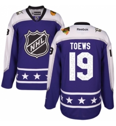 Men's Reebok Chicago Blackhawks #19 Jonathan Toews Authentic Purple Central Division 2017 All-Star NHL Jersey
