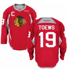 Men's Reebok Chicago Blackhawks #19 Jonathan Toews Authentic Red Practice NHL Jersey