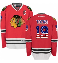 Men's Reebok Chicago Blackhawks #19 Jonathan Toews Authentic Red USA Flag Fashion NHL Jersey