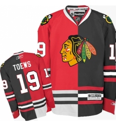 Men's Reebok Chicago Blackhawks #19 Jonathan Toews Authentic Red/Black Split Fashion NHL Jersey