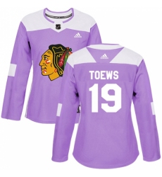 Women's Adidas Chicago Blackhawks #19 Jonathan Toews Authentic Purple Fights Cancer Practice NHL Jersey
