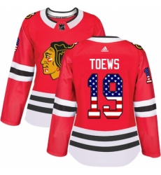 Women's Adidas Chicago Blackhawks #19 Jonathan Toews Authentic Red USA Flag Fashion NHL Jersey