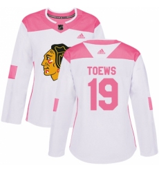 Women's Adidas Chicago Blackhawks #19 Jonathan Toews Authentic White/Pink Fashion NHL Jersey