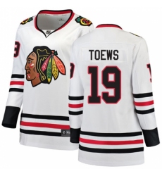 Women's Chicago Blackhawks #19 Jonathan Toews Authentic White Away Fanatics Branded Breakaway NHL Jersey