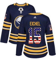 Women's Adidas Buffalo Sabres #15 Jack Eichel Authentic Navy Blue USA Flag Fashion NHL Jersey