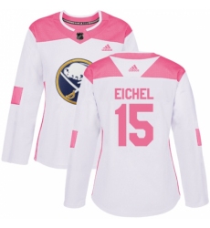 Women's Adidas Buffalo Sabres #15 Jack Eichel Authentic White/Pink Fashion NHL Jersey