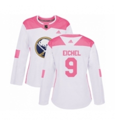 Women's Adidas Buffalo Sabres #9 Jack Eichel Authentic White Pink Fashion NHL Jersey