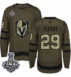 Men's Adidas Vegas Golden Knights #29 Marc-Andre Fleury Authentic Green Salute to Service 2018 Stanley Cup Final NHL Jersey