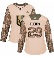 Women's Adidas Vegas Golden Knights #29 Marc-Andre Fleury Authentic Camo Veterans Day Practice NHL Jersey