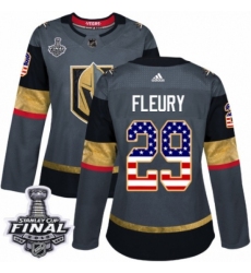 Women's Adidas Vegas Golden Knights #29 Marc-Andre Fleury Authentic Gray USA Flag Fashion 2018 Stanley Cup Final NHL Jersey