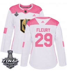 Women's Adidas Vegas Golden Knights #29 Marc-Andre Fleury Authentic White/Pink Fashion 2018 Stanley Cup Final NHL Jersey
