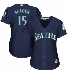 Women's Majestic Seattle Mariners #15 Kyle Seager Authentic Navy Blue Alternate 2 Cool Base MLB Jersey
