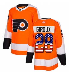 Men's Adidas Philadelphia Flyers #28 Claude Giroux Authentic Orange USA Flag Fashion NHL Jersey