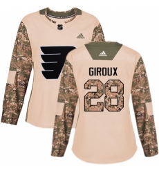 Women's Adidas Philadelphia Flyers #28 Claude Giroux Authentic Camo Veterans Day Practice NHL Jersey