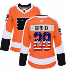 Women's Adidas Philadelphia Flyers #28 Claude Giroux Authentic Orange USA Flag Fashion NHL Jersey