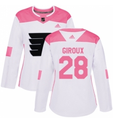 Women's Adidas Philadelphia Flyers #28 Claude Giroux Authentic White/Pink Fashion NHL Jersey