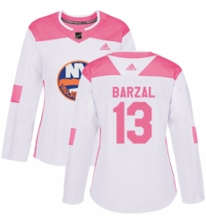 Women's Adidas New York Islanders #13 Mathew Barzal Authentic White/Pink Fashion NHL Jersey