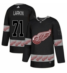 Men's Adidas Detroit Red Wings #71 Dylan Larkin Authentic Black Team Logo Fashion NHL Jersey