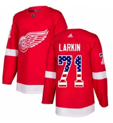 Men's Adidas Detroit Red Wings #71 Dylan Larkin Authentic Red USA Flag Fashion NHL Jersey