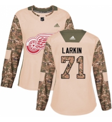 Women's Adidas Detroit Red Wings #71 Dylan Larkin Authentic Camo Veterans Day Practice NHL Jersey