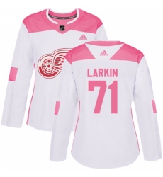 Women's Adidas Detroit Red Wings #71 Dylan Larkin Authentic White/Pink Fashion NHL Jersey