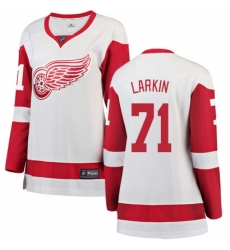 Women's Detroit Red Wings #71 Dylan Larkin Authentic White Away Fanatics Branded Breakaway NHL Jersey